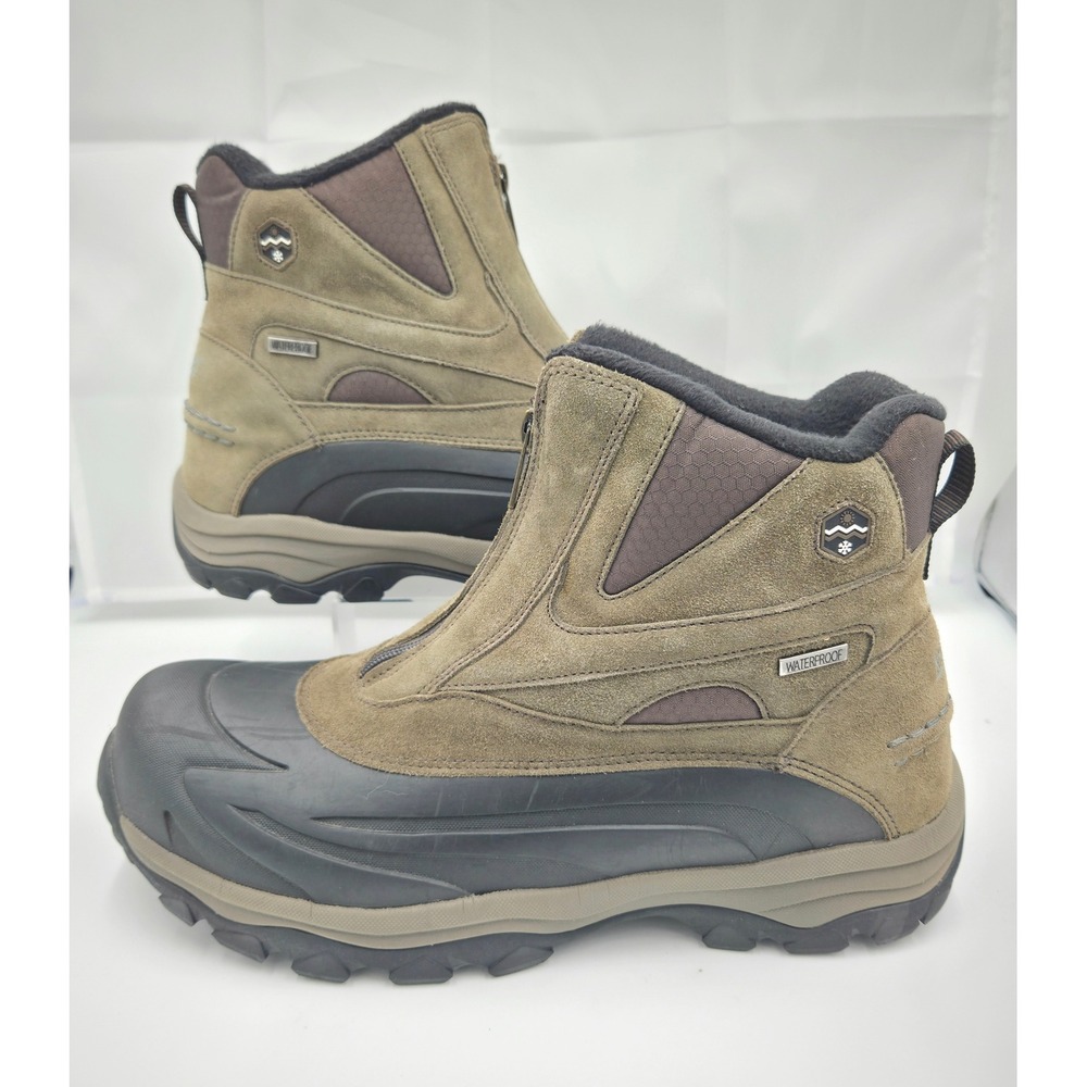 Khombu Mens Brown Waterproof Front Zip Winter Snow Duck Boots Size 13